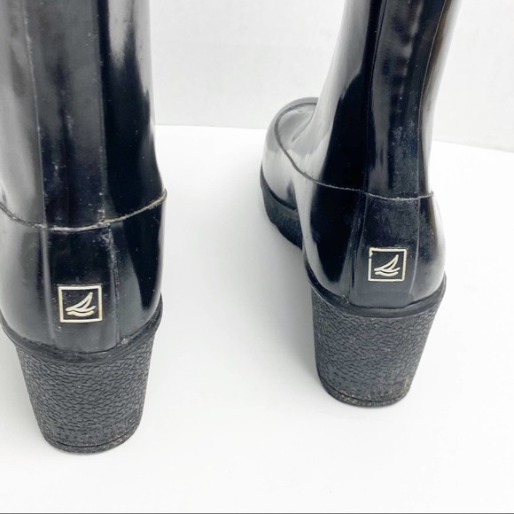 SPERRY Black Top Sider Herringbone Wedge Rain Boots, Size 7 - Picture 11 of 12